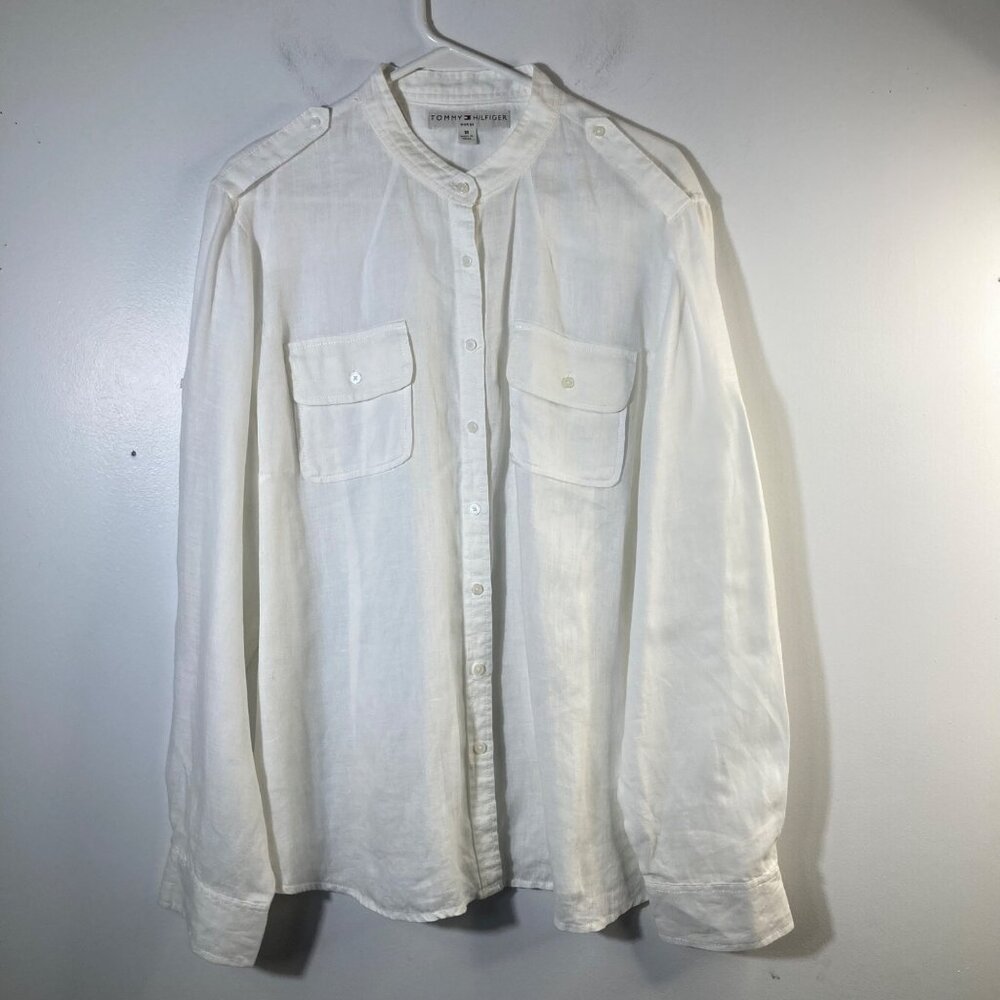 Womens Tommy Hilfiger Linen Button Shirt Long Sleeve White 18